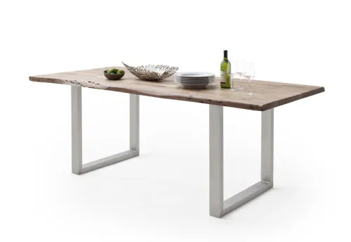 Esstisch Calabria | Akazie massiv | U-Gestell Edelstahl | natur | 200 x 100 -Tischplatte 3,5 cm