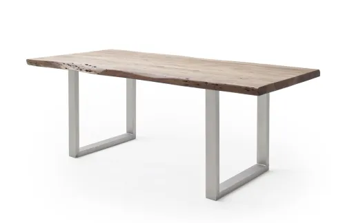 Esstisch Calabria | Akazie massiv | U-Gestell Edelstahl | natur | 200 x 100 -Tischplatte 5,5 cm