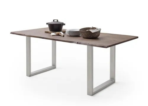 Esstisch Calabria | Akazie massiv | U-Gestell Edelstahl | walnuss | 160 x 90-Tischplatte 2,5 cm