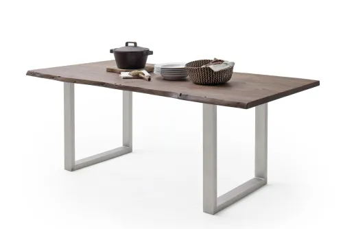Esstisch Calabria | Akazie massiv | U-Gestell Edelstahl | walnuss | 180 x 100-Tischplatte 3,5 cm