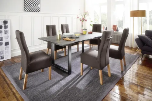 Esstisch Calabria | Akazie massiv | U-Gestell | grau / anthrazit | 200 x 100 -Tischplatte 5,5 cm