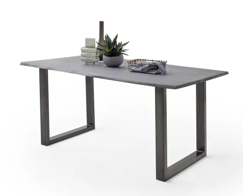 Esstisch Calabria | Akazie massiv | U-Gestell | grau / antik gewischt | 180 x 90-Tischplatte 2,5 cm