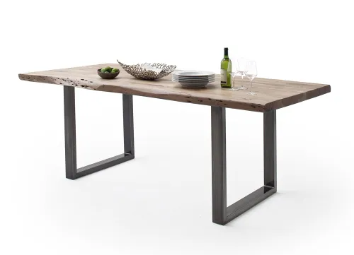 Esstisch Calabria | Akazie massiv | U-Gestell | natur / antik gewischt | 220 x 100 -Tischplatte 5,5 cm