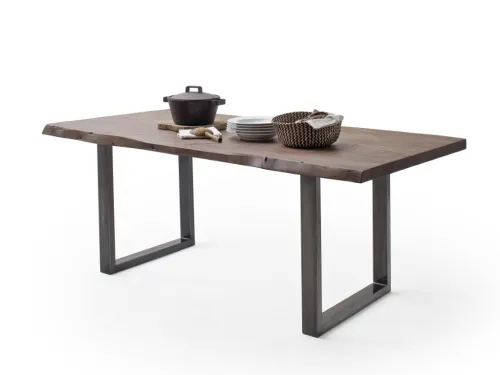Esstisch Calabria | Akazie massiv | U-Gestell | walnuss / anthrazit | 220 x 100 -Tischplatte 5,5 cm