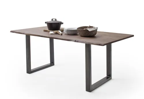 Esstisch Calabria | Akazie massiv | U-Gestell | Walnuss / antik gewischt | 200 x 100 -Tischplatte 3,5 cm