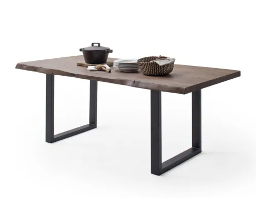 Esstisch Calabria | Akazie massiv | U-Gestell | Walnuss / antik gewischt | 220 x 100 -Tischplatte 5,5 cm