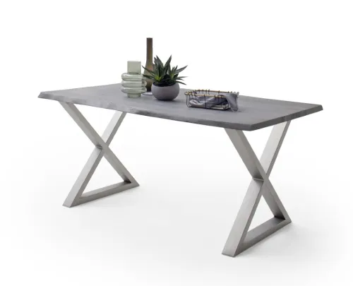 Esstisch Calabria | Akazie massiv | X-Gestell Edelstahl | grau | 200 x 100 -Tischplatte 3,5 cm