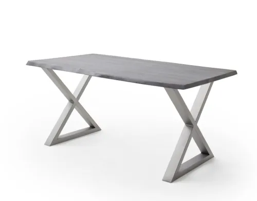 Esstisch Calabria | Akazie massiv | X-Gestell Edelstahl | grau | 200 x 100 -Tischplatte 3,5 cm