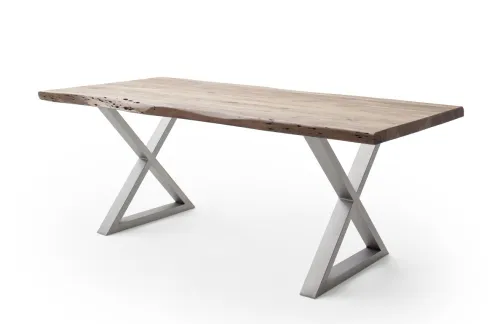 Esstisch Calabria | Akazie massiv | X-Gestell Edelstahl | natur | 200 x 100 -Tischplatte 5,5 cm