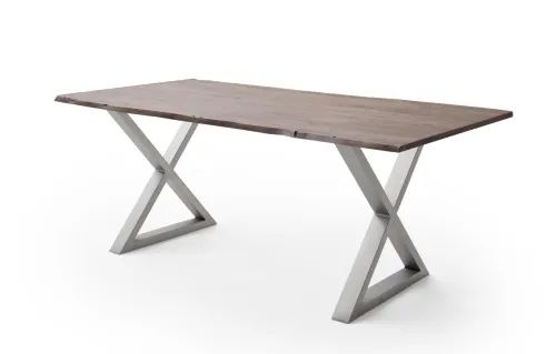 Esstisch Calabria | Akazie massiv | X-Gestell Edelstahl | walnuss | 160 x 90-Tischplatte 2,5 cm