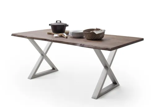 Esstisch Calabria | Akazie massiv | X-Gestell Edelstahl | walnuss | 200 x 100 -Tischplatte 3,5 cm