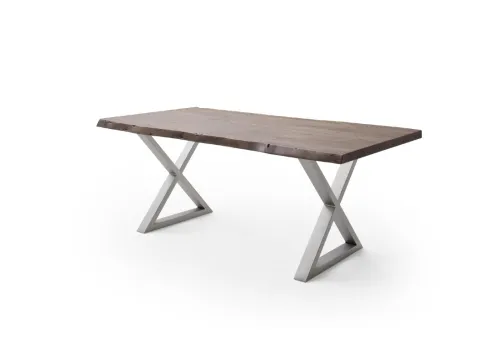 Esstisch Calabria | Akazie massiv | X-Gestell Edelstahl | walnuss | 220 x 100 -Tischplatte 5,5 cm