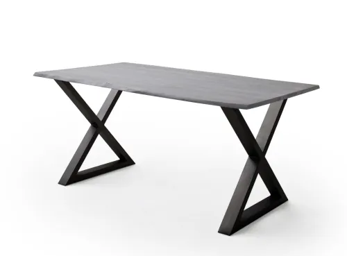Esstisch Calabria | Akazie massiv | X-Gestell | grau / anthrazit | 180 x 90-Tischplatte 2,5 cm
