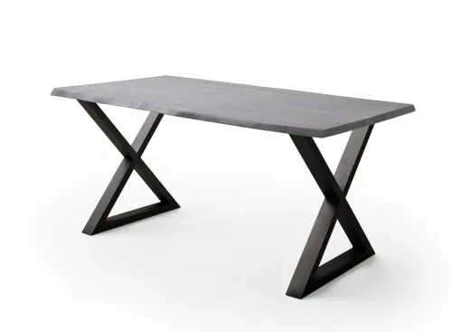 Esstisch Calabria | Akazie massiv | X-Gestell | grau / anthrazit | 200 x 100 -Tischplatte 3,5 cm