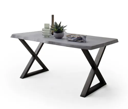 Esstisch Calabria | Akazie massiv | X-Gestell | grau / anthrazit | 200 x 100 -Tischplatte 5,5 cm
