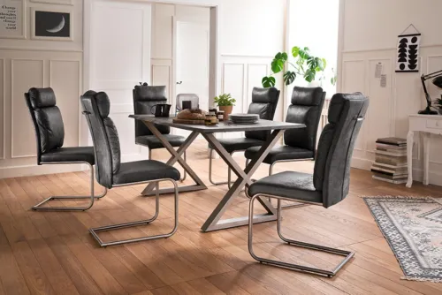 Esstisch Calabria | Akazie massiv | X-Gestell | grau / antik gewischt | 180 x 90-Tischplatte 2,5 cm