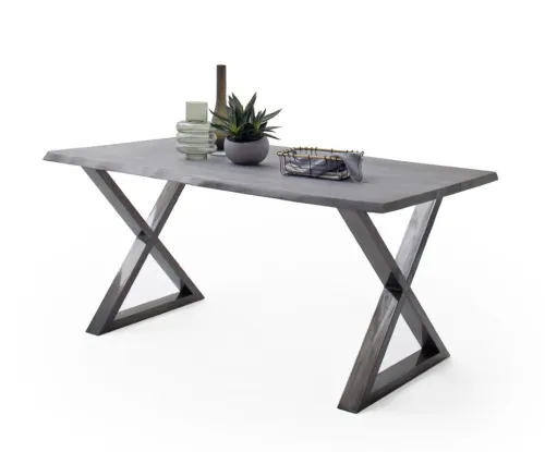 Esstisch Calabria | Akazie massiv | X-Gestell | grau / antik gewischt | 200 x 100 -Tischplatte 3,5 cm