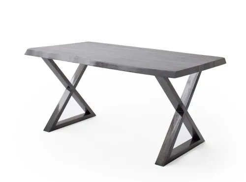 Esstisch Calabria | Akazie massiv | X-Gestell | grau / antik gewischt | 200 x 100 -Tischplatte 5,5 cm