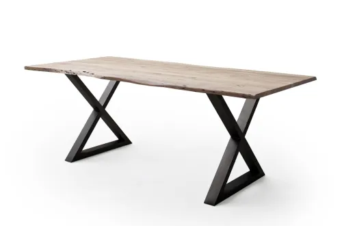 Esstisch Calabria | Akazie massiv | X-Gestell | natur / anthrazit | 160 x 90-Tischplatte 2,5 cm