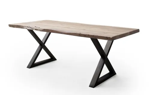 Esstisch Calabria | Akazie massiv | X-Gestell | natur / anthrazit | 220 x 100 -Tischplatte 5,5 cm