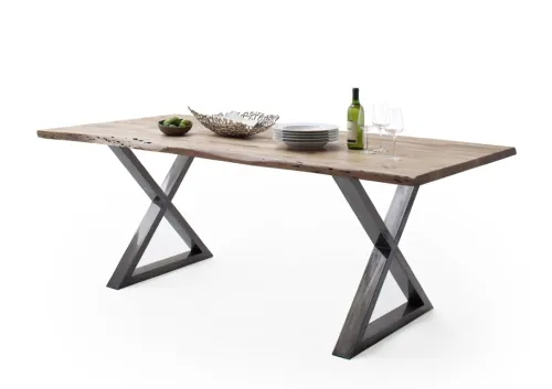 Esstisch Calabria | Akazie massiv | X-Gestell | natur / antik gewischt | 200 x 100 -Tischplatte 3,5 cm