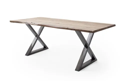 Esstisch Calabria | Akazie massiv | X-Gestell | natur / antik gewischt | 200 x 100 -Tischplatte 3,5 cm