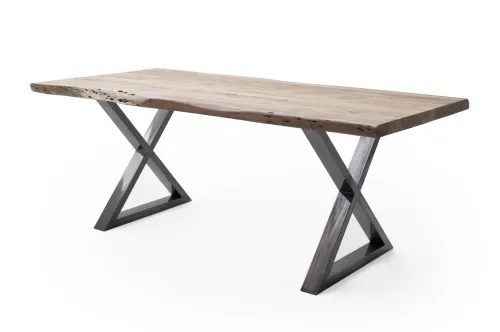 Esstisch Calabria | Akazie massiv | X-Gestell | natur / antik gewischt | 220 x 100 -Tischplatte 5,5 cm