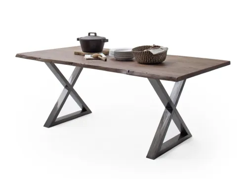 Esstisch Calabria | Akazie massiv | X-Gestell | walnuss / antik gewischt | 180 x 100-Tischplatte 3,5 cm