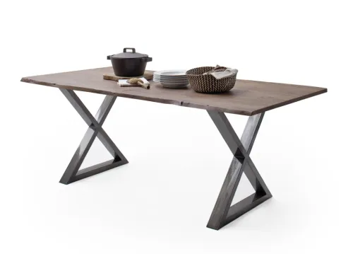 Esstisch Calabria | Akazie massiv | X-Gestell | walnuss / antik gewischt | 180 x 90-Tischplatte 2,5 cm