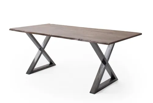 Esstisch Calabria | Akazie massiv | X-Gestell | walnuss / antik gewischt | 180 x 90-Tischplatte 2,5 cm