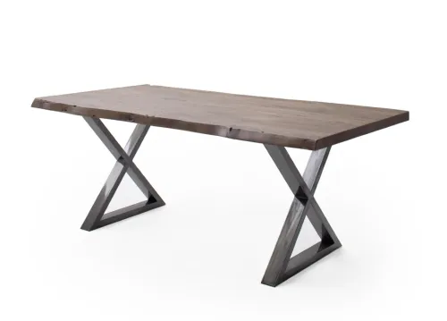 Esstisch Calabria | Akazie massiv | X-Gestell | walnuss / antik gewischt | 220 x 100 -Tischplatte 5,5 cm