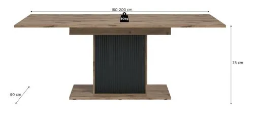 Esstisch Chess | Säulen-Fußgestell | Nox Oak / schwarz