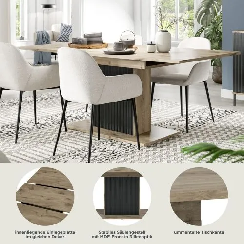 Esstisch Chess | Säulen-Fußgestell | Nox Oak / schwarz