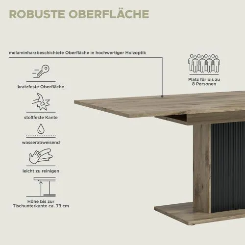 Esstisch Chess | Säulen-Fußgestell | Nox Oak / schwarz