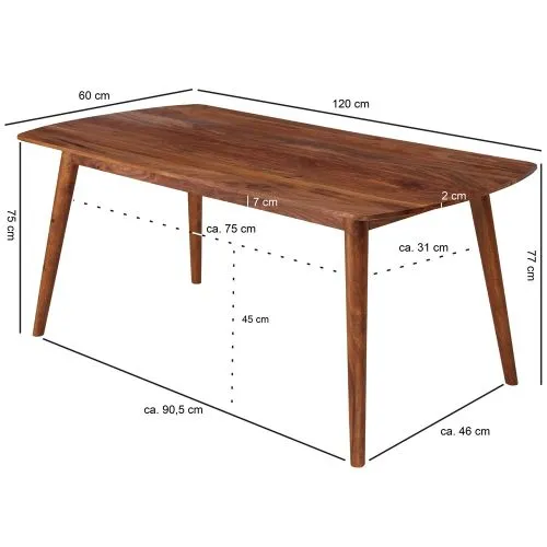 Esstisch Cleo | Sheesham Holz massiv | dunkelbraun | 120x60