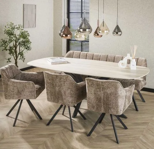 Esstisch Ele | oval | 215 cm | Keramik| Travertin