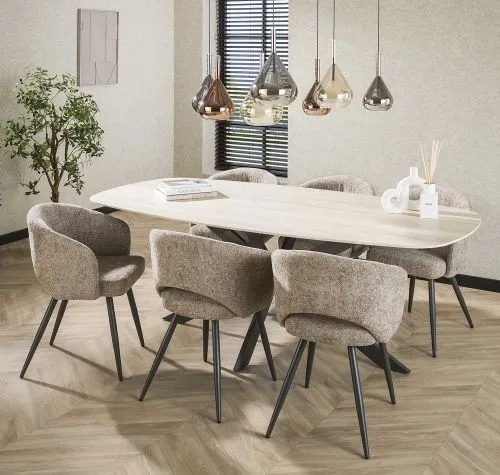 Esstisch Ele | oval | 215 cm | Keramik | Travertin
