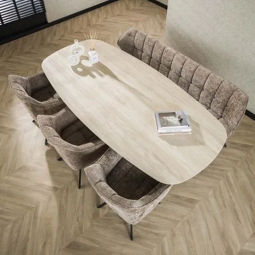 Esstisch Ele | oval | 215 cm | Keramik | Travertin