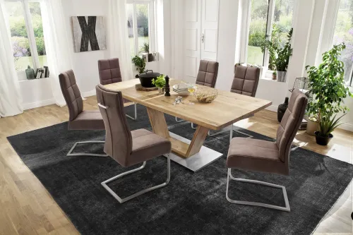 Esstisch Greta mit V-Fuß | Balkeneiche massiv | 180 x 90 cm