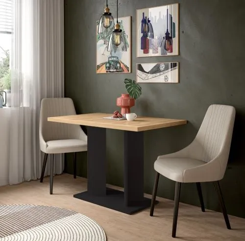 Esstisch Gustav 1 | Säulen-Fußgestell | Artisan Eiche / schwarz