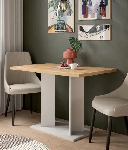 Esstisch Gustav 1 | Säulen-Fußgestell | Artisan Eiche / weiß