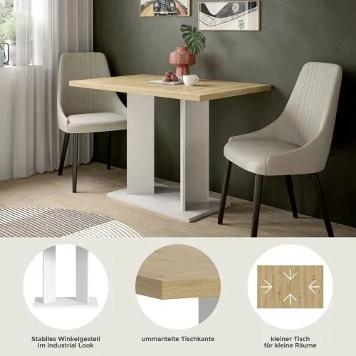 Esstisch Gustav 1 | Säulen-Fußgestell | Artisan Eiche / weiß