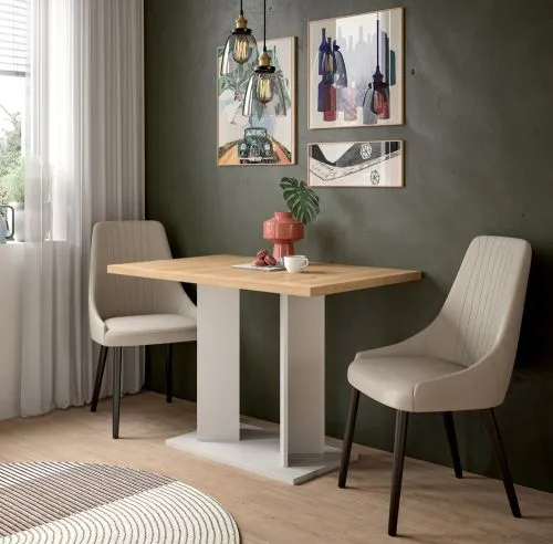 Esstisch Gustav 1 | Säulen-Fußgestell | Artisan Eiche / weiß