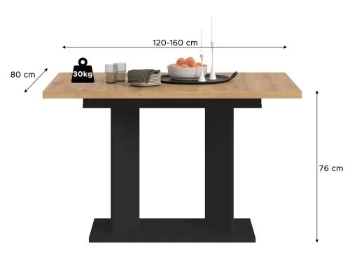 Esstisch Gustav | ausziehbar | Artisan Eiche / schwarz | B:120-160 cm
