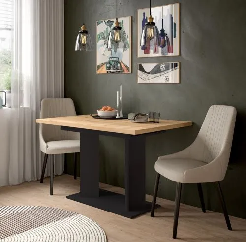 Esstisch Gustav | ausziehbar | Artisan Eiche / schwarz | B:120-160 cm