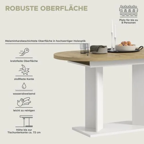 Esstisch Gustav | ausziehbar | Artisan Eiche / weiß