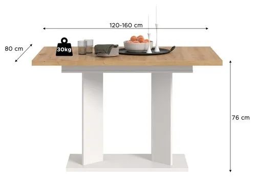 Esstisch Gustav | ausziehbar | Artisan Eiche / weiß | B: 120-160 cm