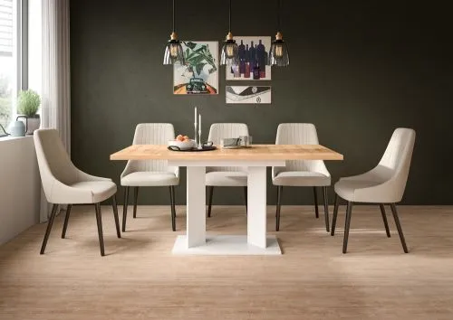 Esstisch Gustav | ausziehbar | Artisan Eiche / weiß | B: 120-160 cm