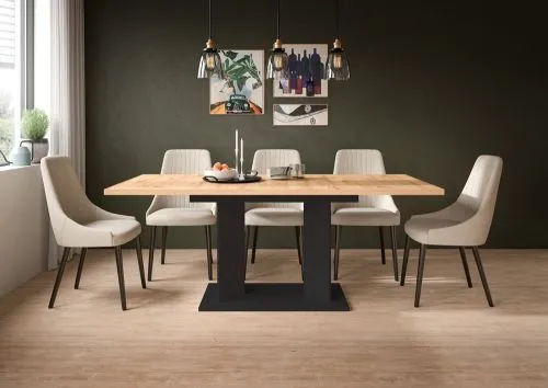 Esstisch Gustav | ausziehbar | Säulen-Fußgestell | Artisan Eiche / schwarz | verschiedene Größen