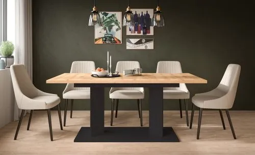 Esstisch Gustav | ausziehbar | Säulen-Fußgestell | Artisan Eiche / schwarz | verschiedene Größen